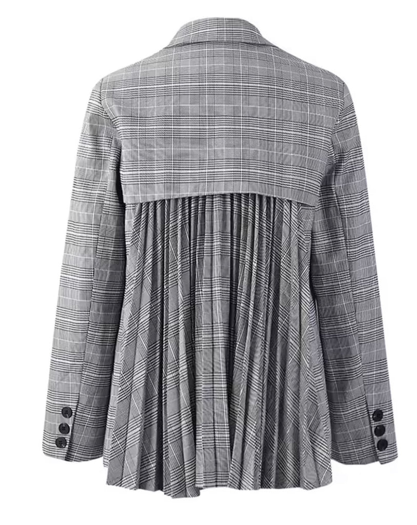 Pleated Back Plaid Blazer