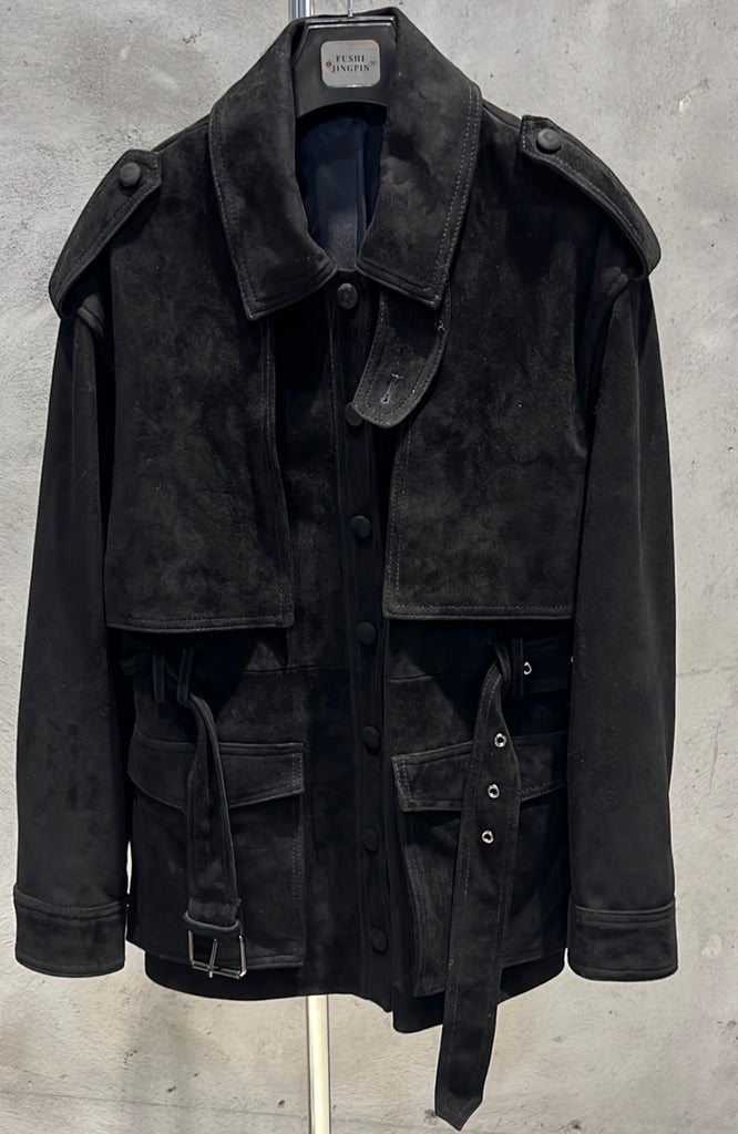 Soft Suede Belted Trench Jacket