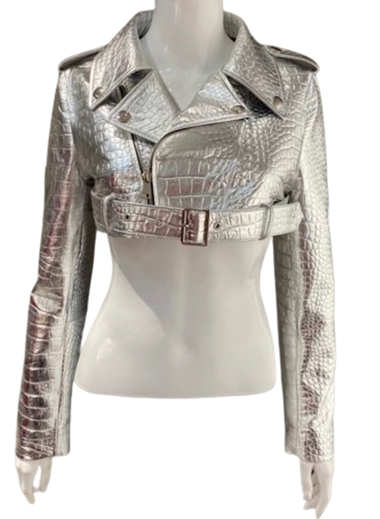 Embossed Silver Crop Leather Moto