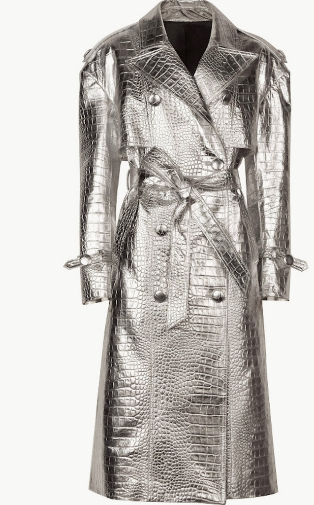 Silver Embossed Luxe Leather Trench