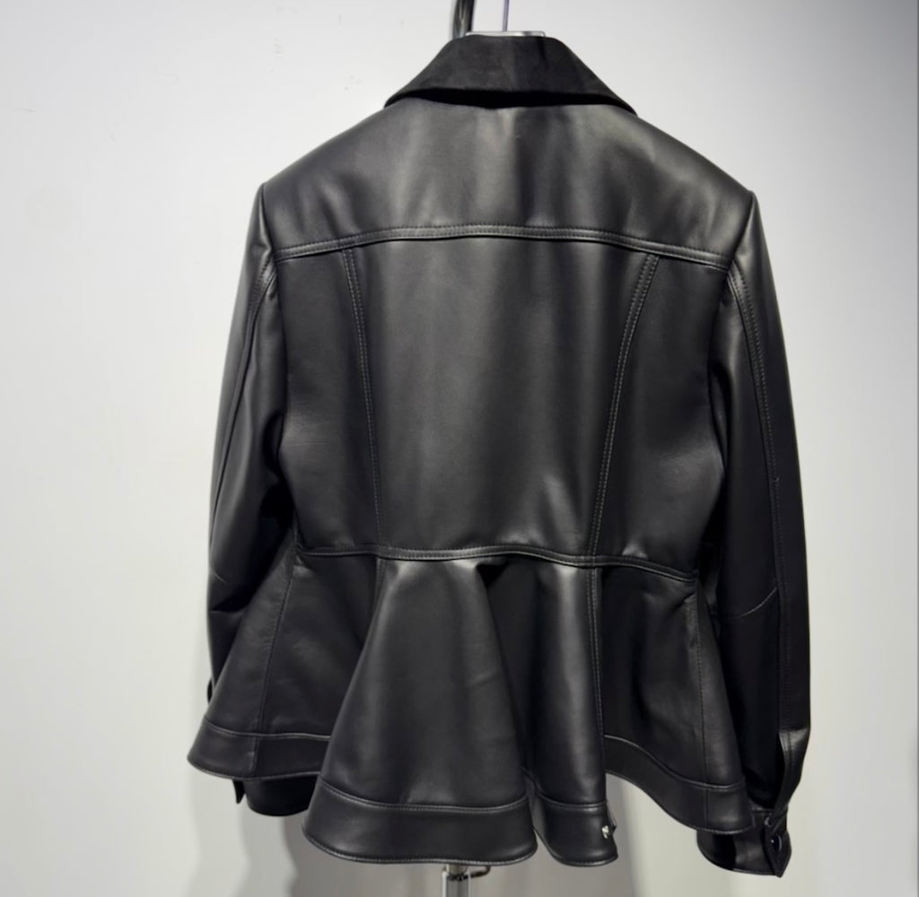 Chic Leather Zip Front Peplum