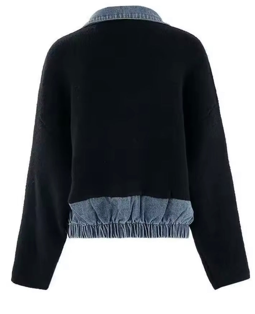 Denim Pockets -  Knit Bomber