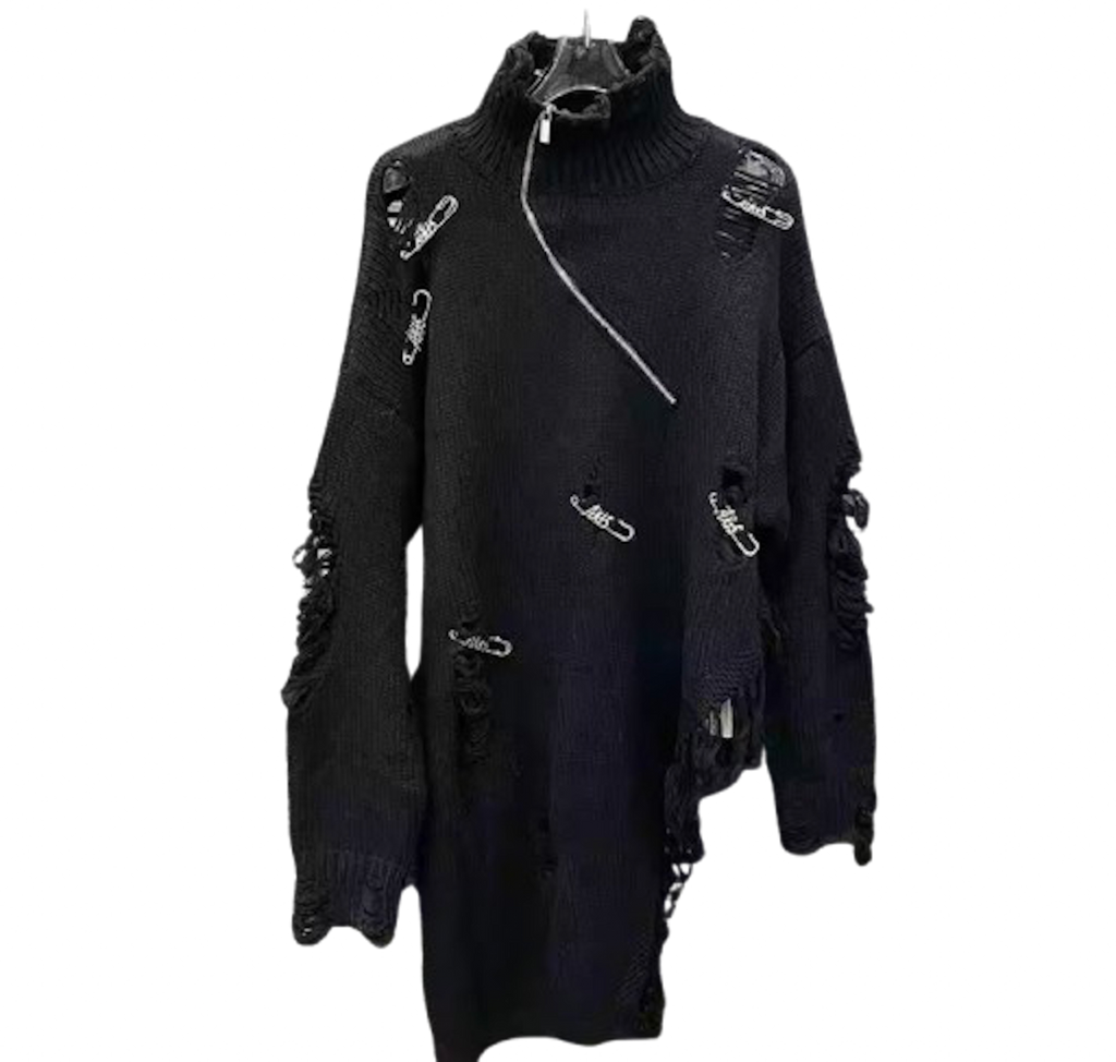 Distressed Safety Pin Sweater