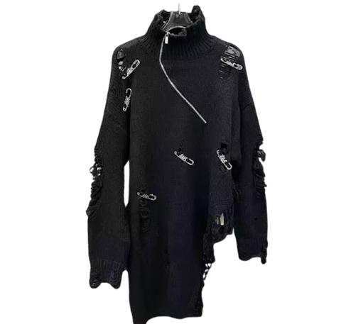 Distressed Sweater with Pins