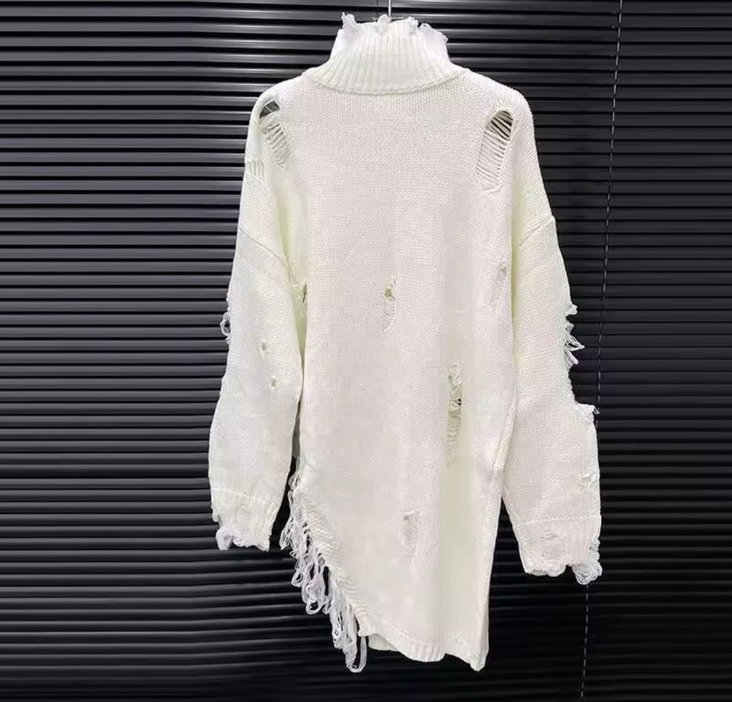 Distressed Safety Pin  Sweater