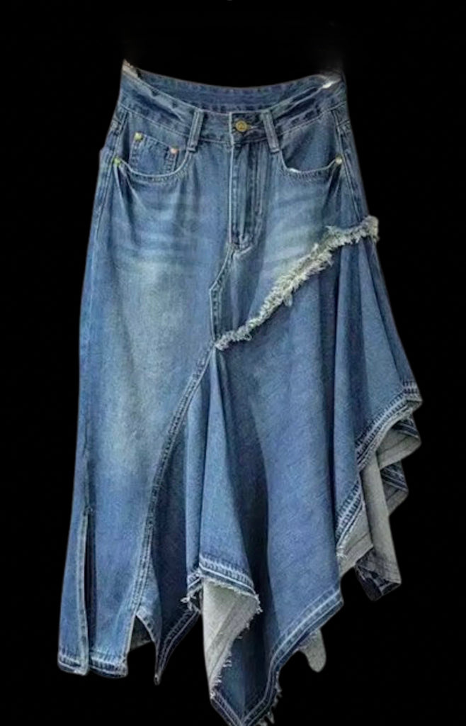 Asymmetrical Tiered Denim Skirt