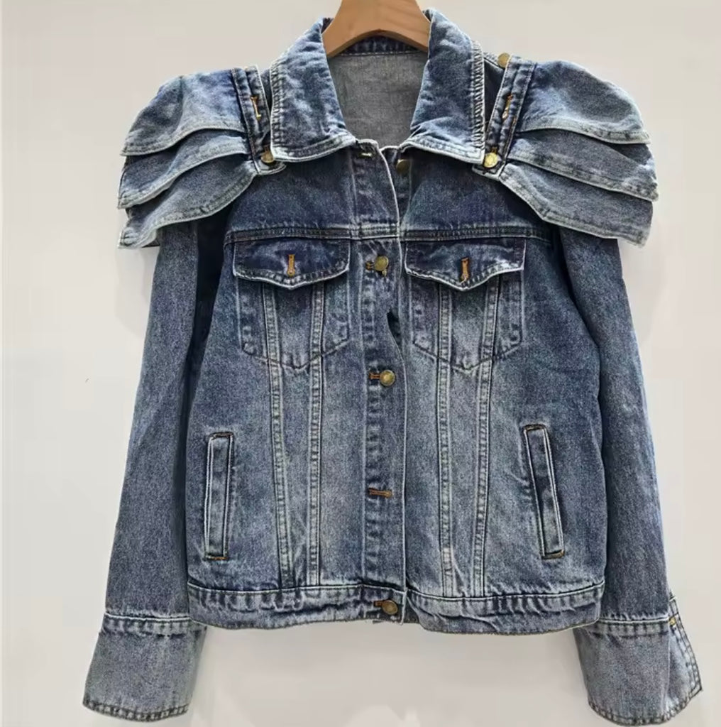 Sculpted-Shoulder Denim Jacket