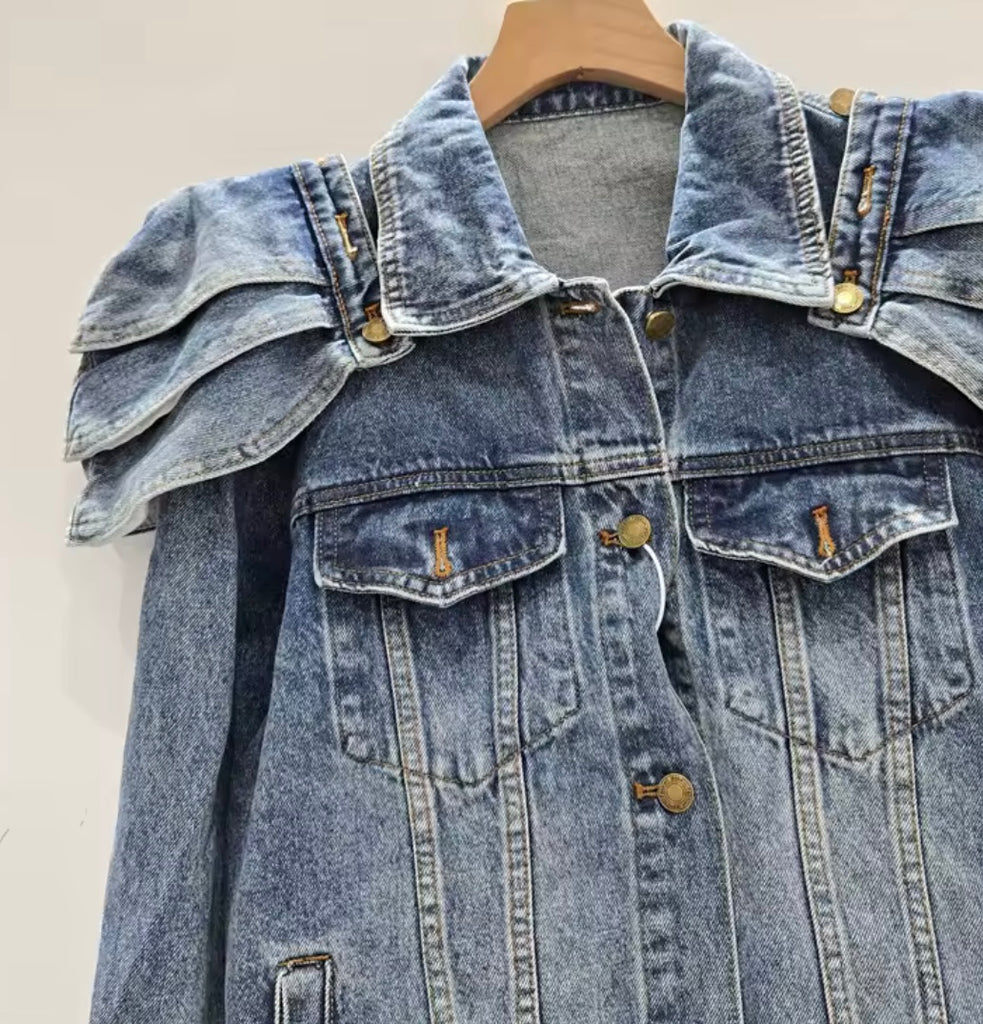 Sculpted-Shoulder Denim Jacket