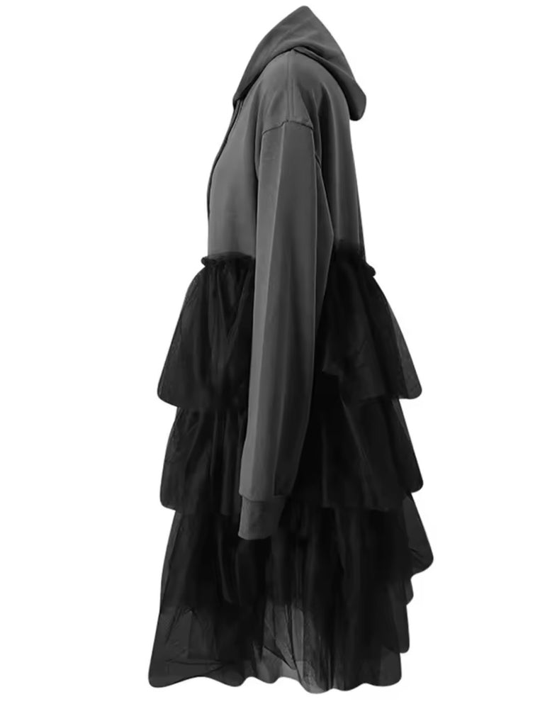 Layered Tulle Hoodie Dress