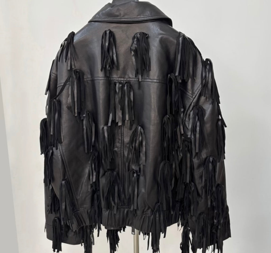 Fringe Zip Front Leather