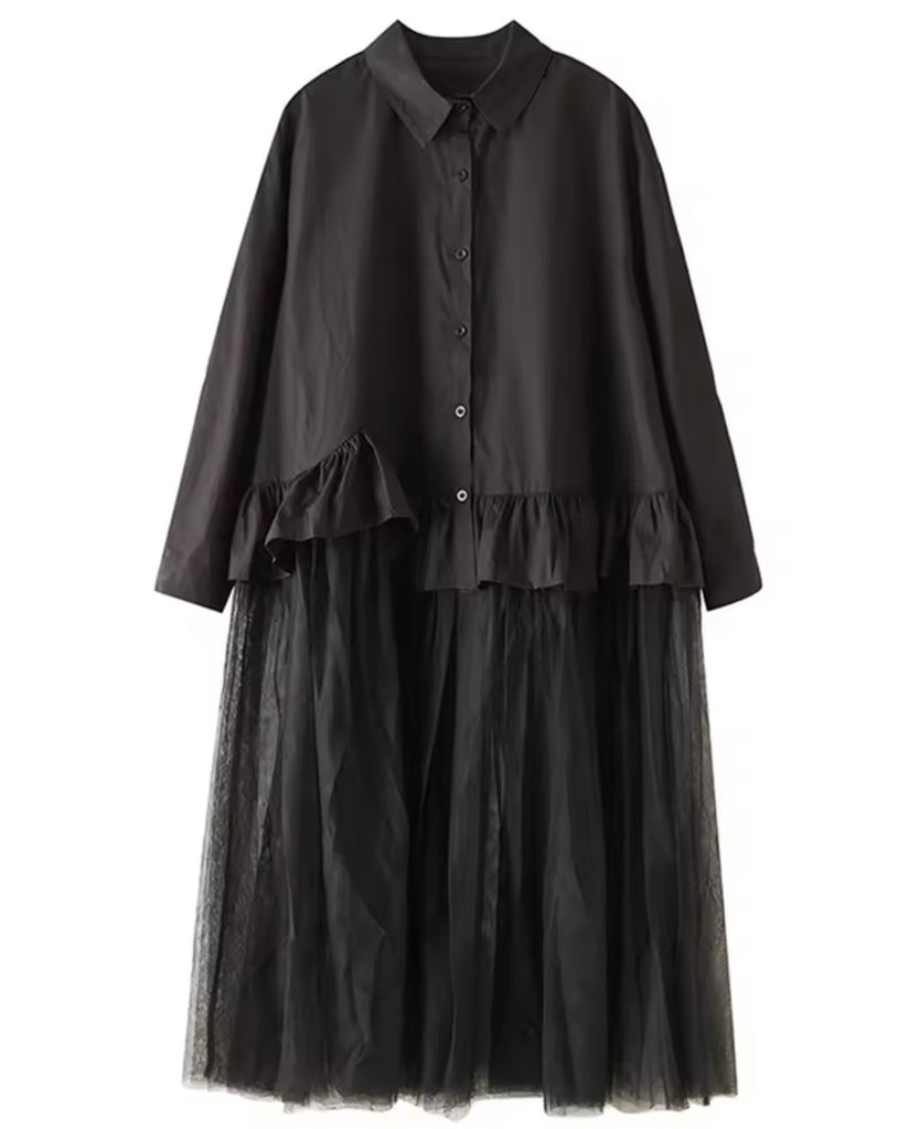 Lace Panel Button-Down Blouse