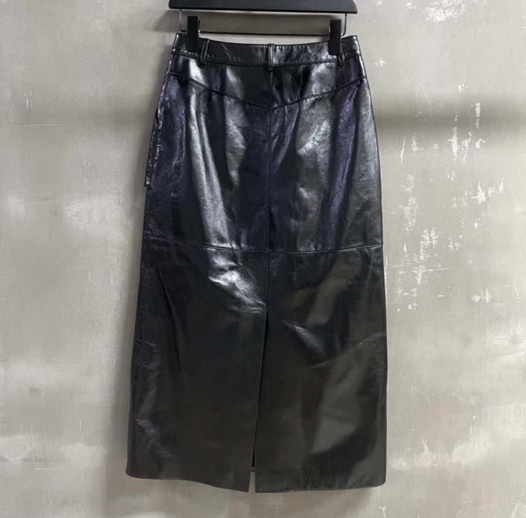 Leather Cargo Pocket Midi Skirt