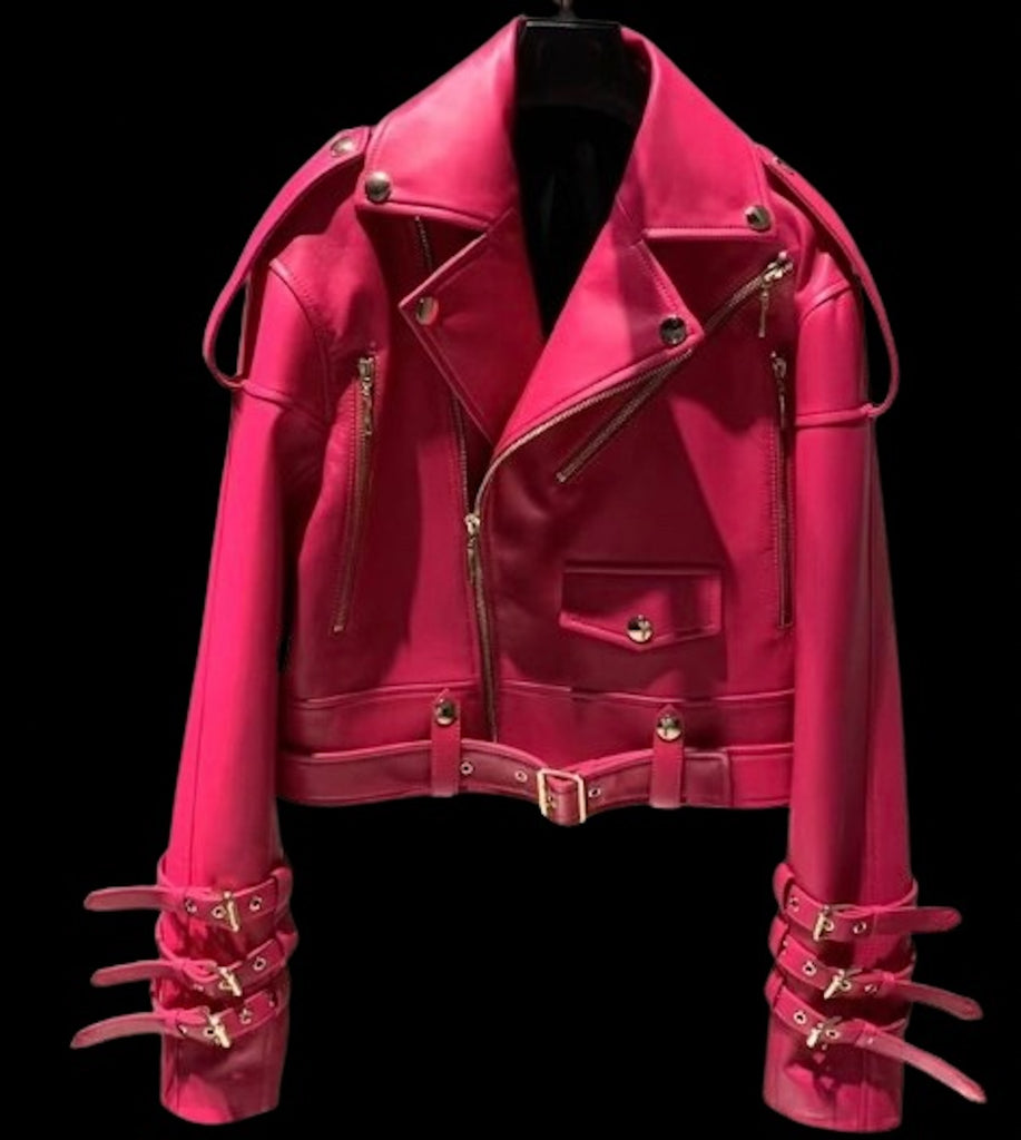 Buckle Sleeve Leather Moto