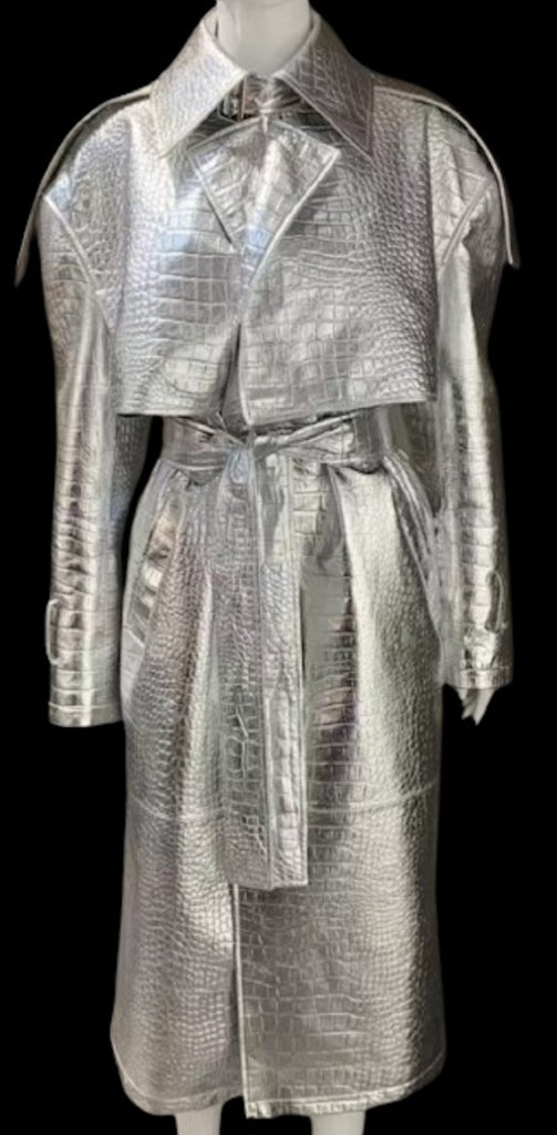 Silver Embossed Luxe Leather Trench