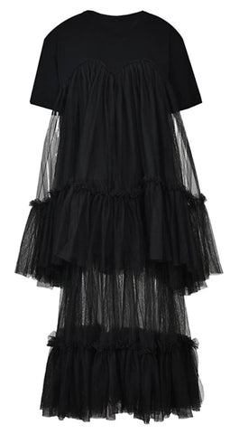 Tulle Trim Knit Tee Dress