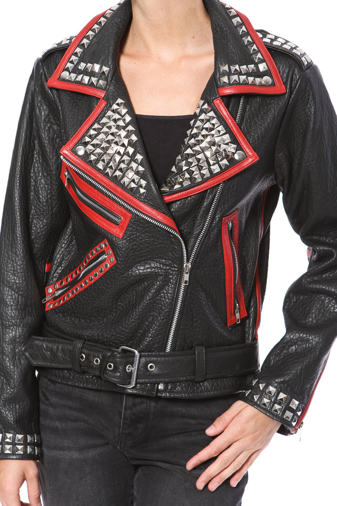 Stud & Embroidered Leather Moto