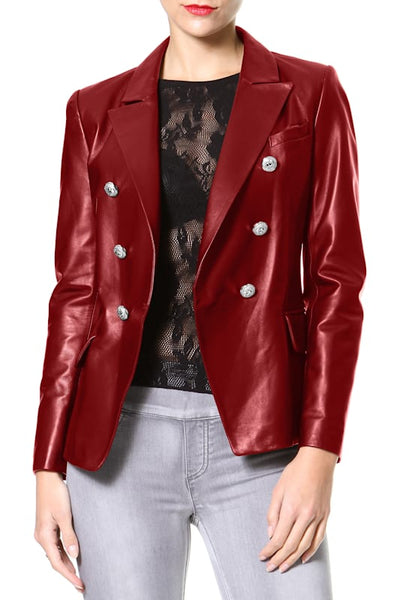 ジャケット・アウター YOKE Leather Double Breasted Coat M Jild Double Breasted Fancy Buttons Lambskin Leather Blazer