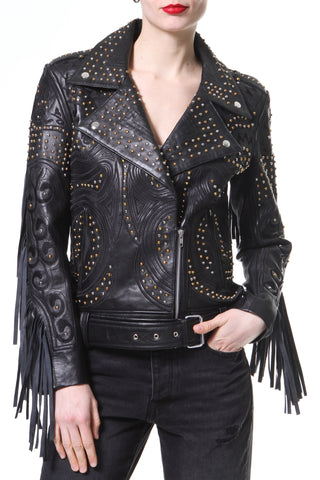 Star Embroidered Leather Moto