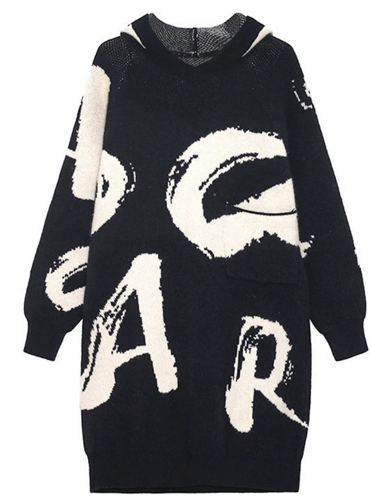 Graphic Tunic Sweater Dress with Hood
