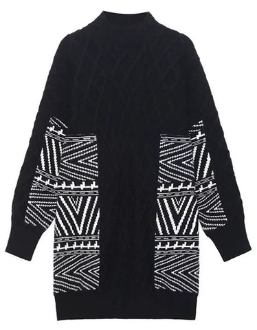 Graphic Tunic Sweater  Dress with Hood