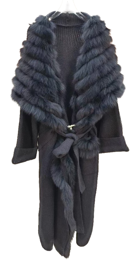 Fox Fur Trim Maxi Sweater Cardigan Madonna Co