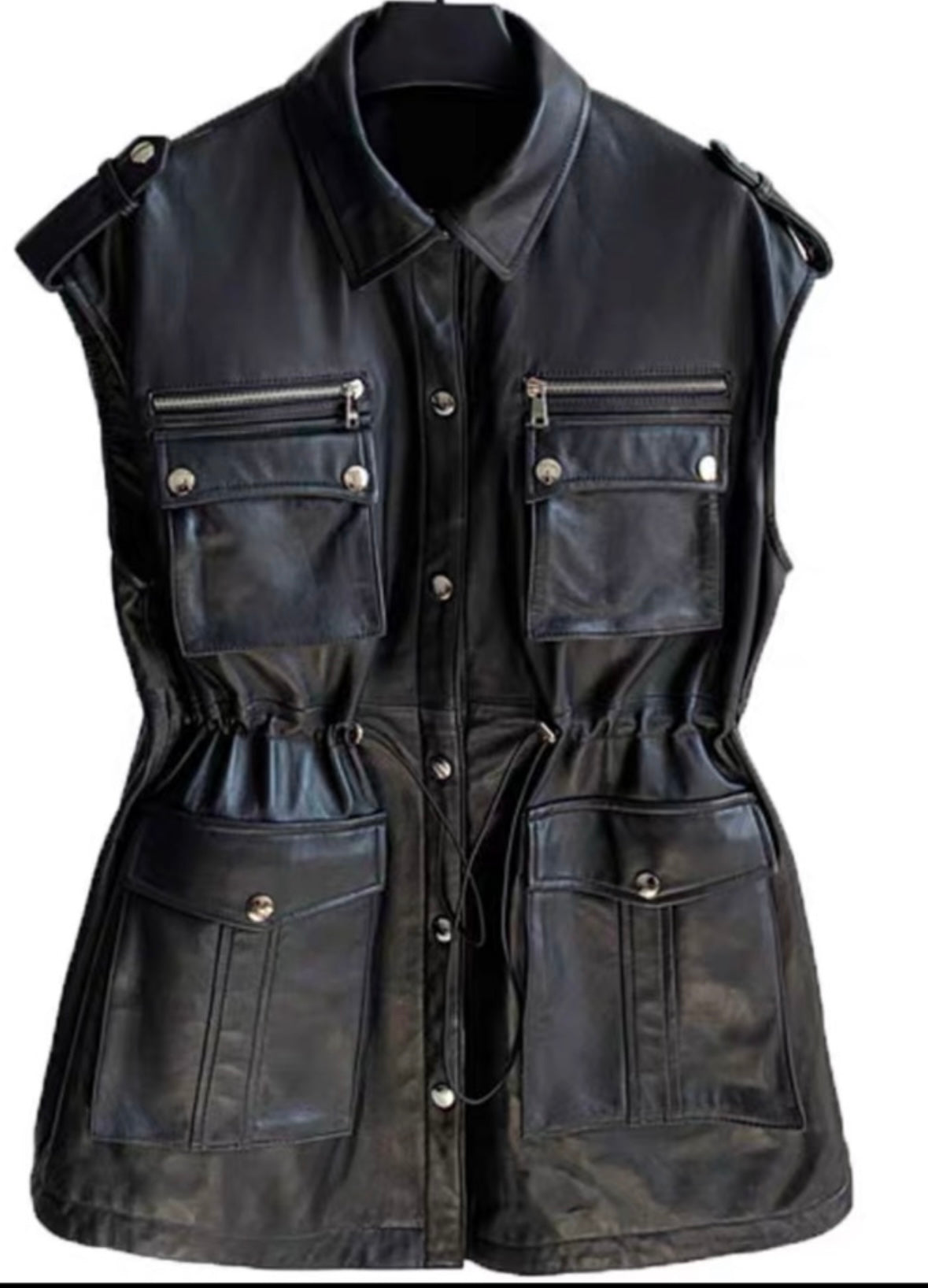 【PORTERNA】Sadin Strap Jacket Vest Leather Vest with Elastic Waist | Madonna & Co