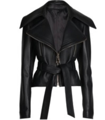 Textured Lamb Leather Moto with Fox Sleeves