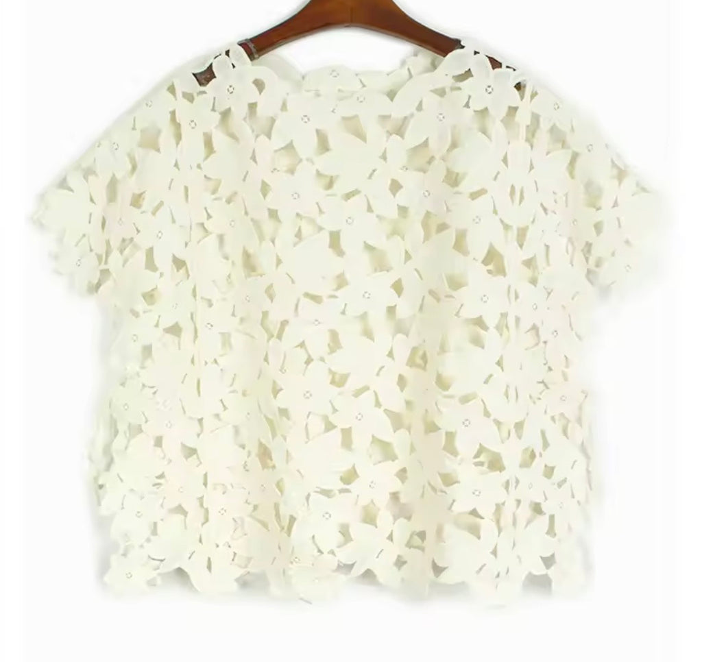 Floral Cutwork Statement Top