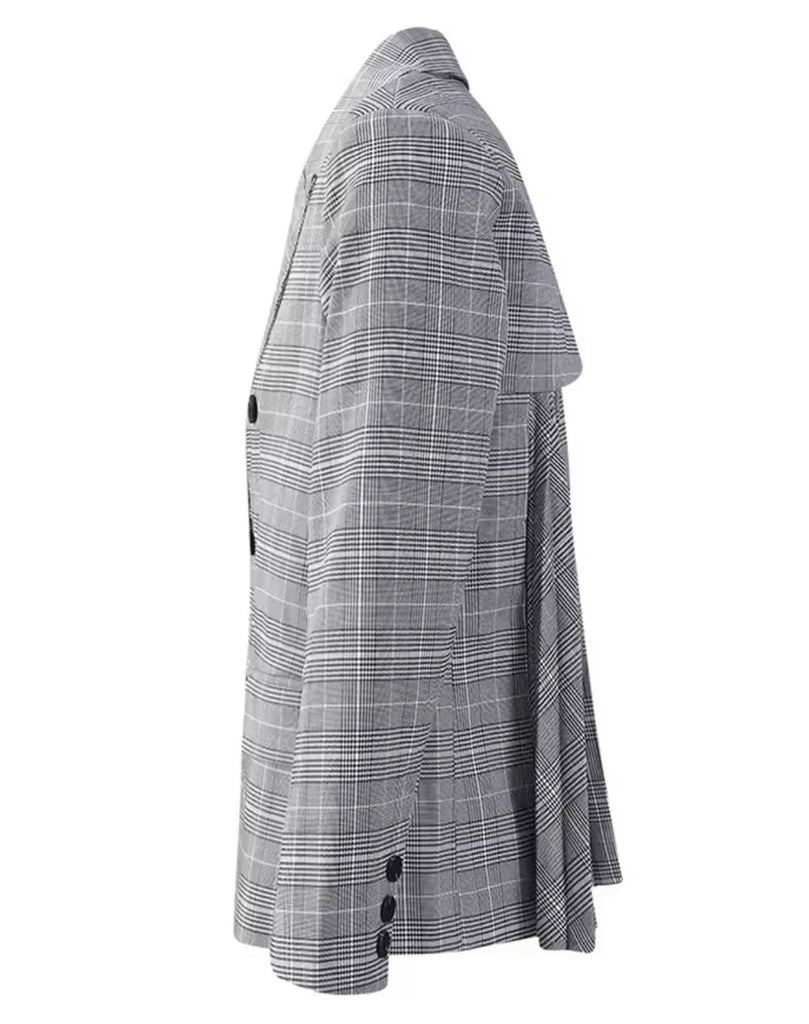 Pleated Back Plaid Blazer