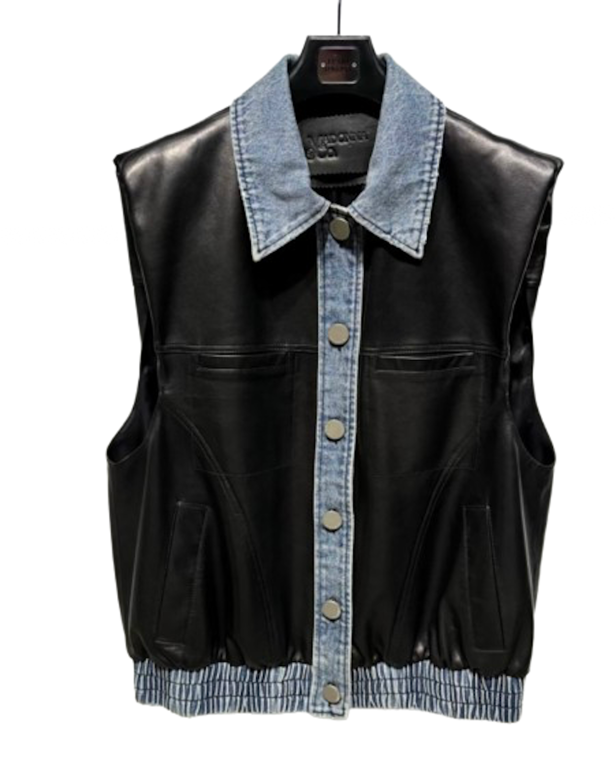トップス cutrate LEATHER COMBINATION DENIM VEST Milwaukee Leather DM1331 Men's Black Denim Motorcycle Biker