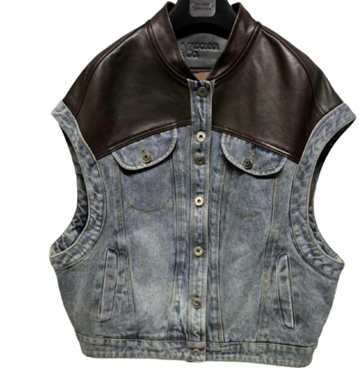 トップス cutrate LEATHER COMBINATION DENIM VEST cutrate LEATHER COMBINATION DENIM VEST（Blue Denim/Leather
