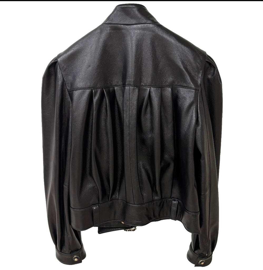 Gathered Leather Bomber