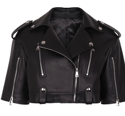 Crop Leather Moto with Zippers