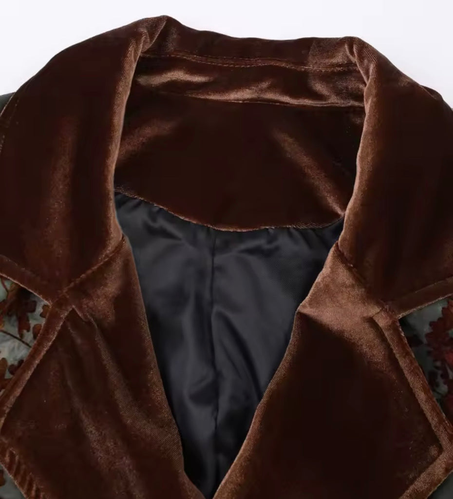 Floral Velvet Trim Statement Blazer