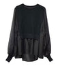 Mixed-Media Pleated Layered Top