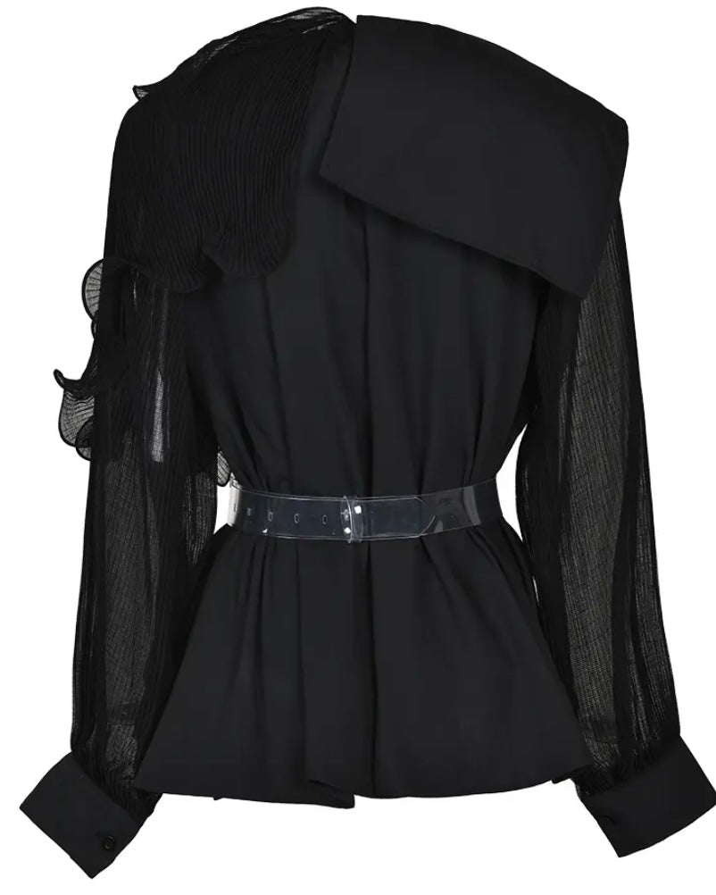 Tulle Trim Shirt With Belt