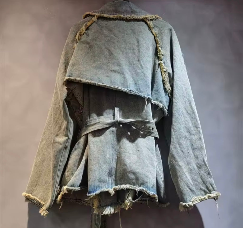 Deconstructed Denim Belted Jacket