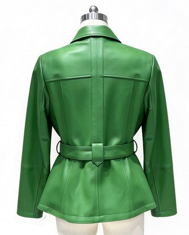 Belted Leather Blazer Jacket