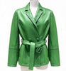 Belted Leather Blazer Jacket