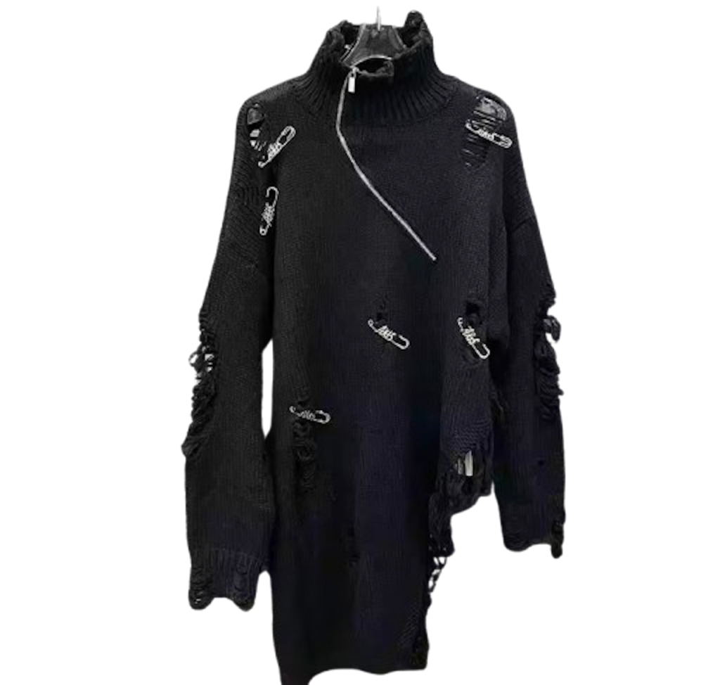 Distressed Safety Pin  Sweater