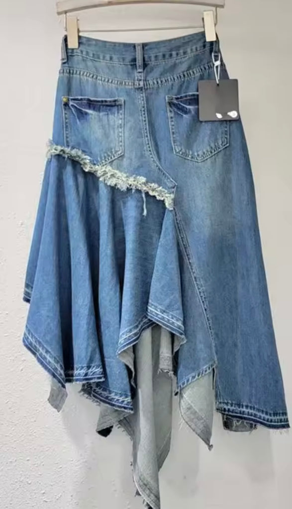 Asymmetrical Tiered Denim Skirt