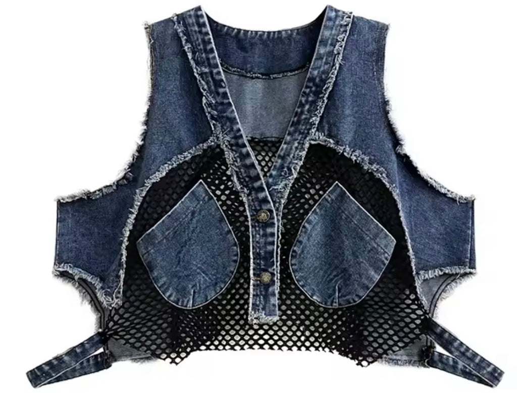 Distressed Denim Tactical Vest