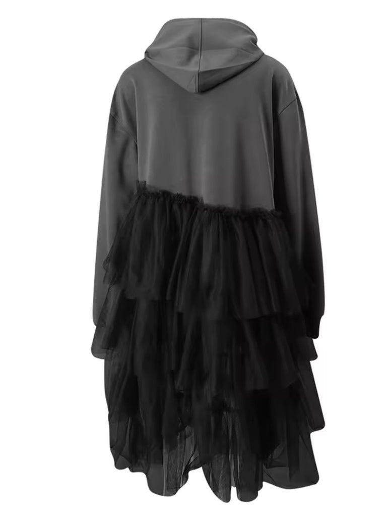 Layered Tulle Hoodie Dress