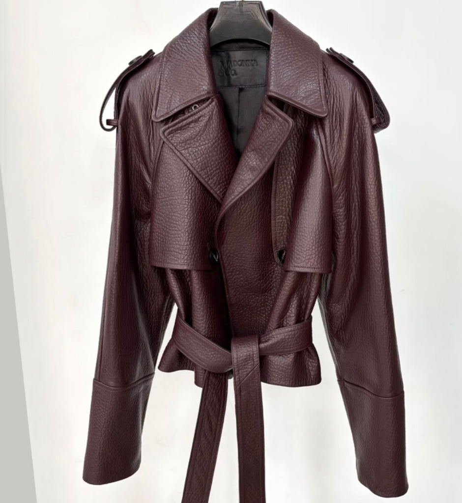 Textured  Belted Wrap Leather Moto