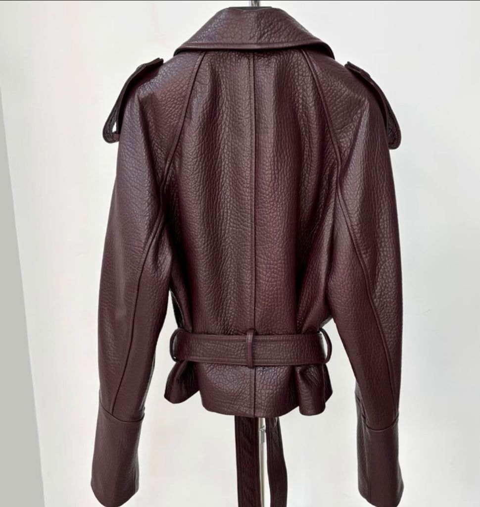 Textured  Belted Wrap Leather Moto