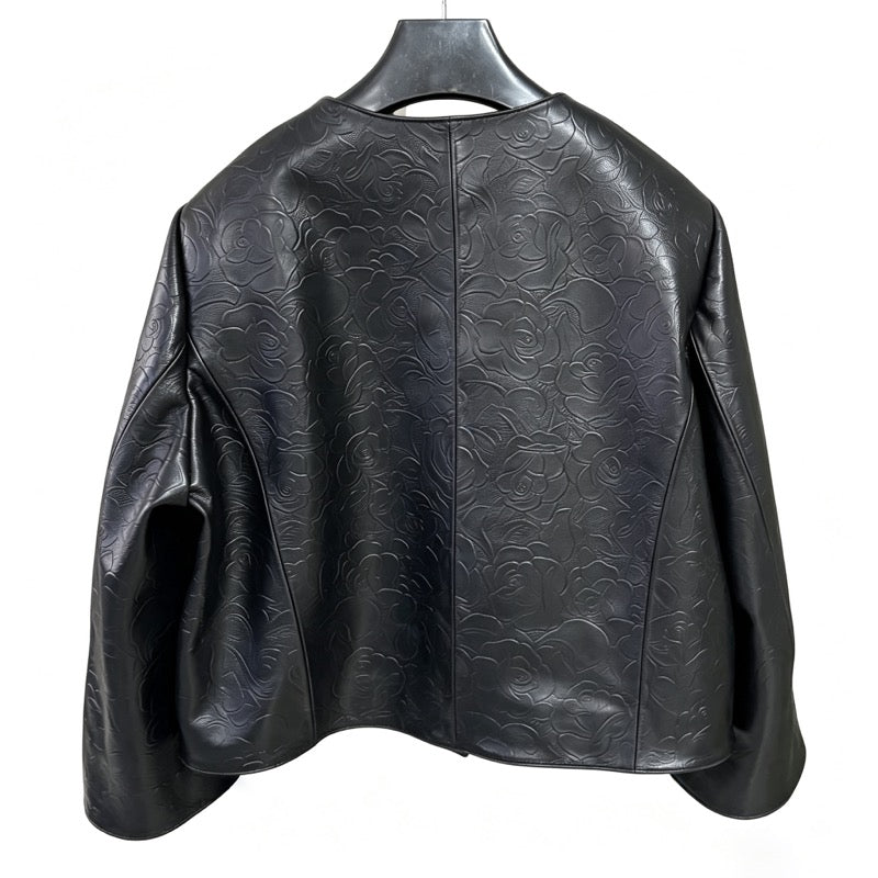 Embossed Floral Leather Jacket
