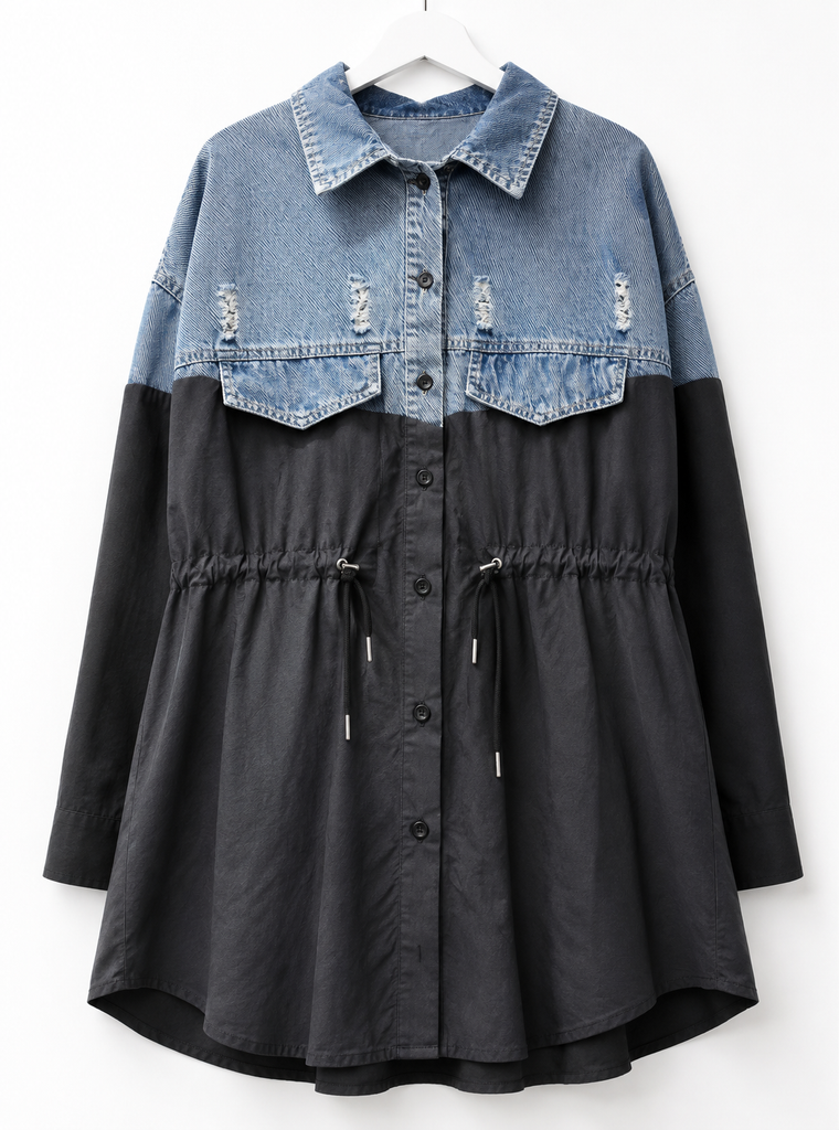 Drawstring Denim Trim Shirt
