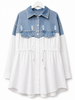 Drawstring Denim Trim Shirt