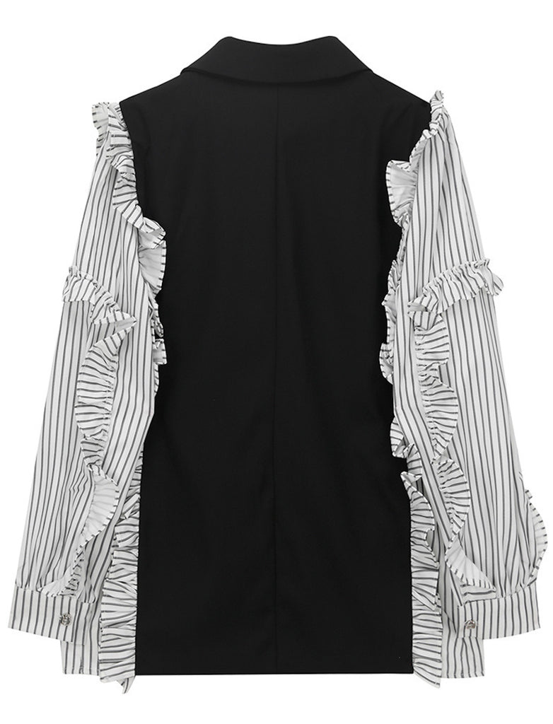 Chic Stripe-Solid Shirt-Blazer Combo