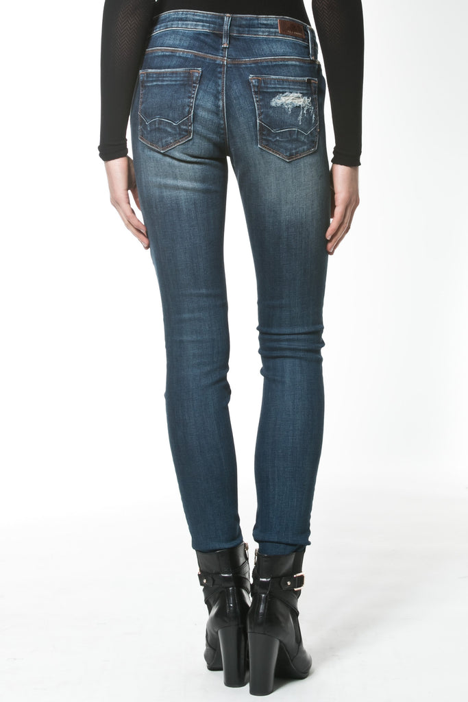 Kimana Just Panmaco Mid-Rise Distressed Skinny Jeans (Medium Denim)